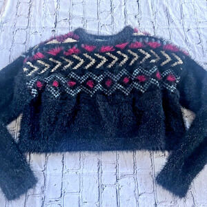 Vintage Arizona Jean Co. 3D Crop Sweater Y2K 90's Retro Fuzzy Soft L Geometric